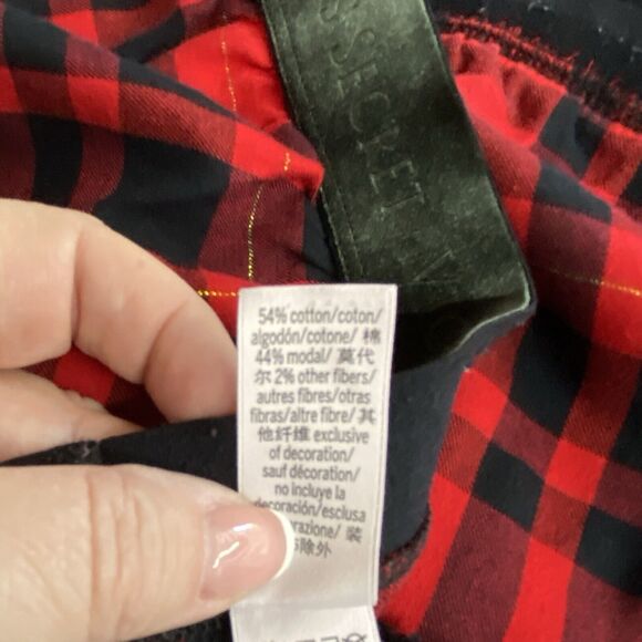 Victorias Secret pajama pant Plaid Holiday Metallic Gold cotton Velvet Waist 2XL - Picture 5 of 9